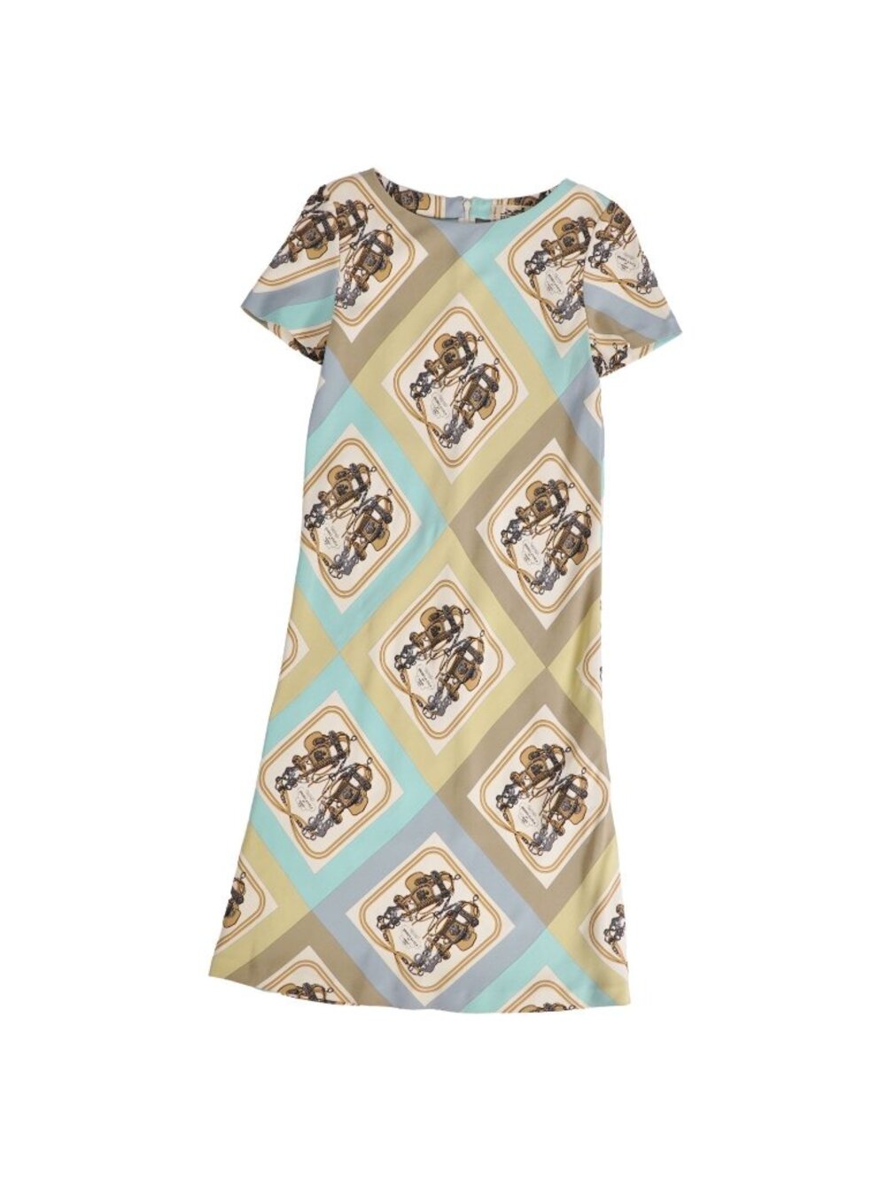 Hermes Vintage Dress Short Sleeve Brides de Gala Top Silk Multicolor 36